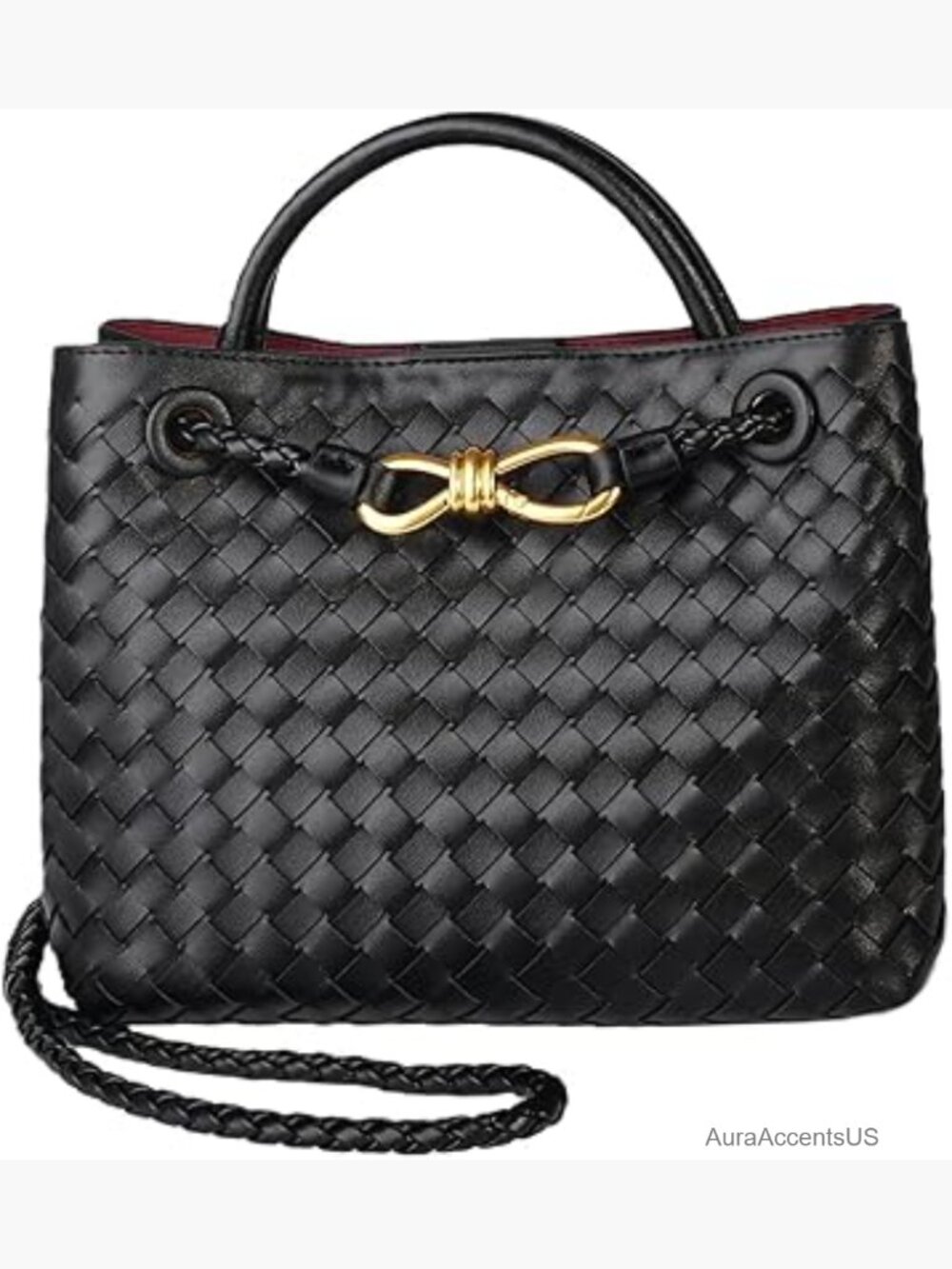 Woven Tote Bag PU Leather Handbag Handwoven Crossbody Shoulder Purse Travel Work